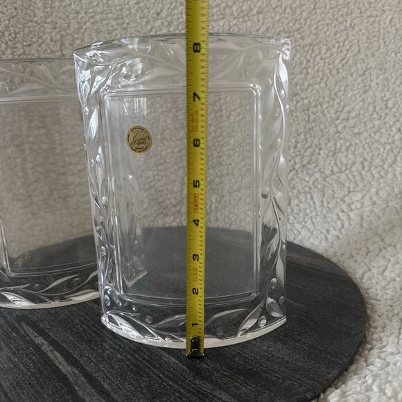 Set Of 2 Vintage Cristal D'Arque Picture Frame Lead Crystal Curved Leaf Pattern - Picture 4 of 7